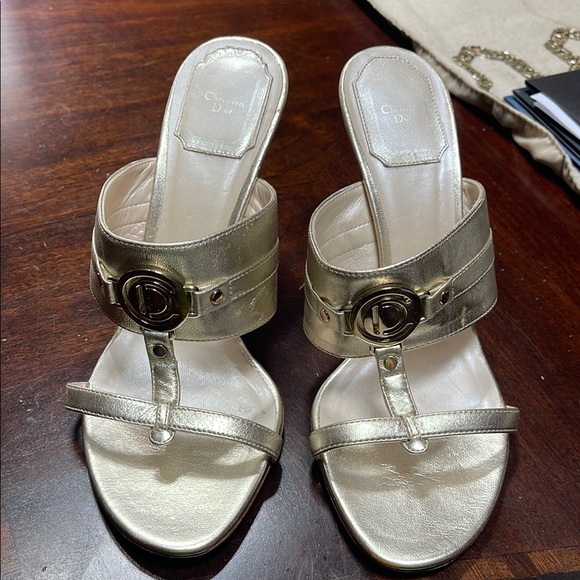 Dior Gold Heeled Sandals with Embellished Straps - Picture 1 of 8